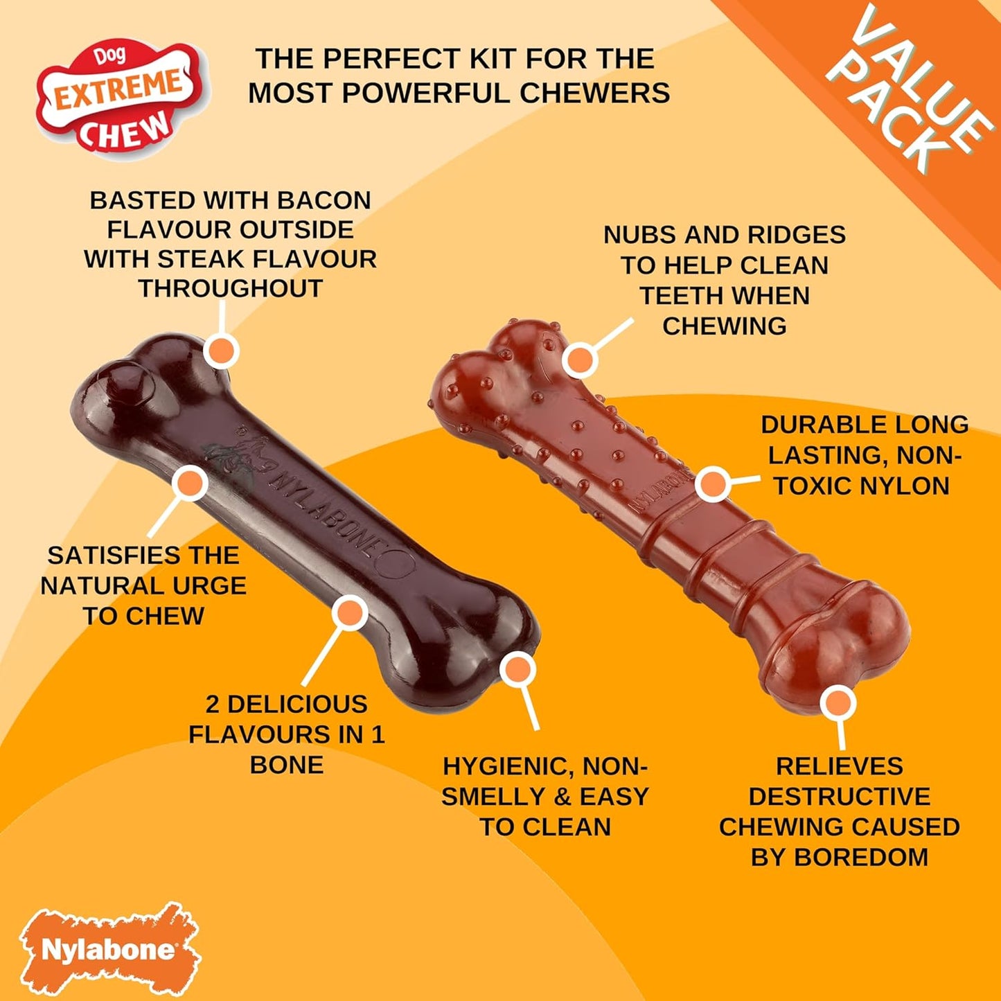 Nylabone Extreme Chew Basted Bone Twin Pack Small