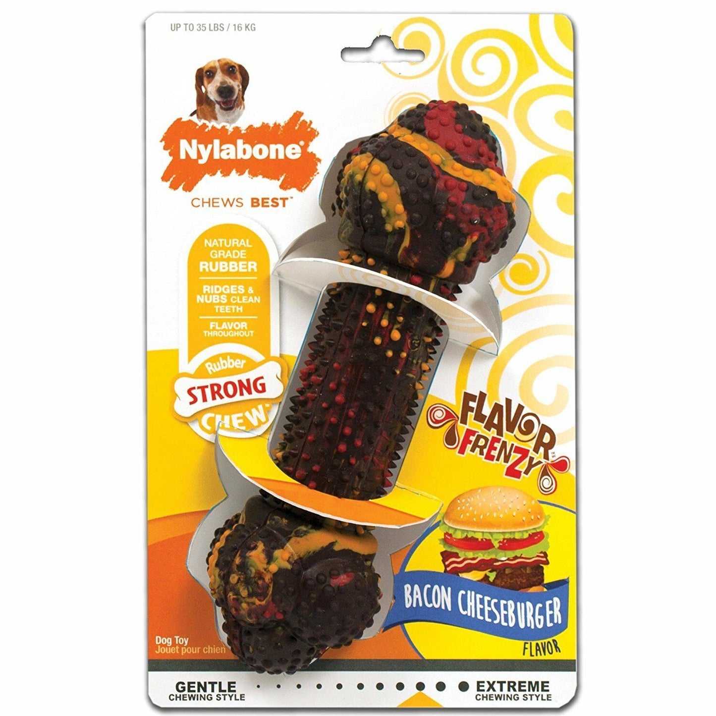 Nylabone Rubber Pimpled Bone Bacon Cheeseburger Medium