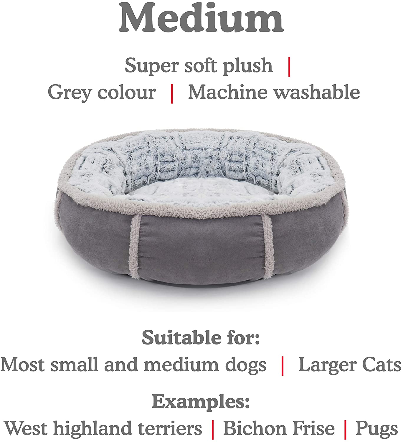 40 Winks Deep Plush Grey Donut Dog Bed 20"