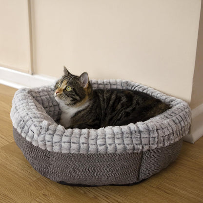 Rosewood 40 Winks Cat & Small Dog Sleeper Tweed & Plush Bed 56cm