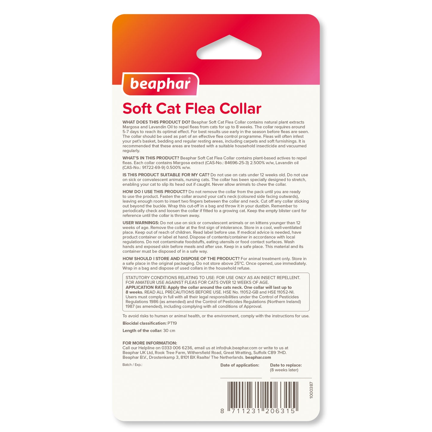 Beaphar Velvet Cat Flea Collar Assorted Colours