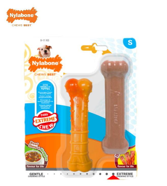 Nylabone Puppy Twin Pack Small Beef Stew & Vegetable & Bacon