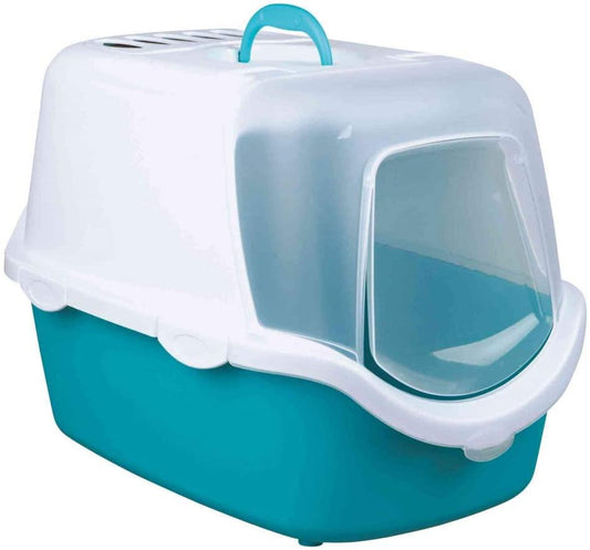 Trixie Vico Easy Clean Hooded Cat Litter Open Front Tray Aquamarine & White