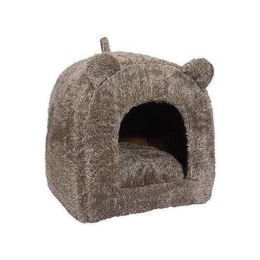 Rosewood Brown Teddy Bear Cat Bed Igloo