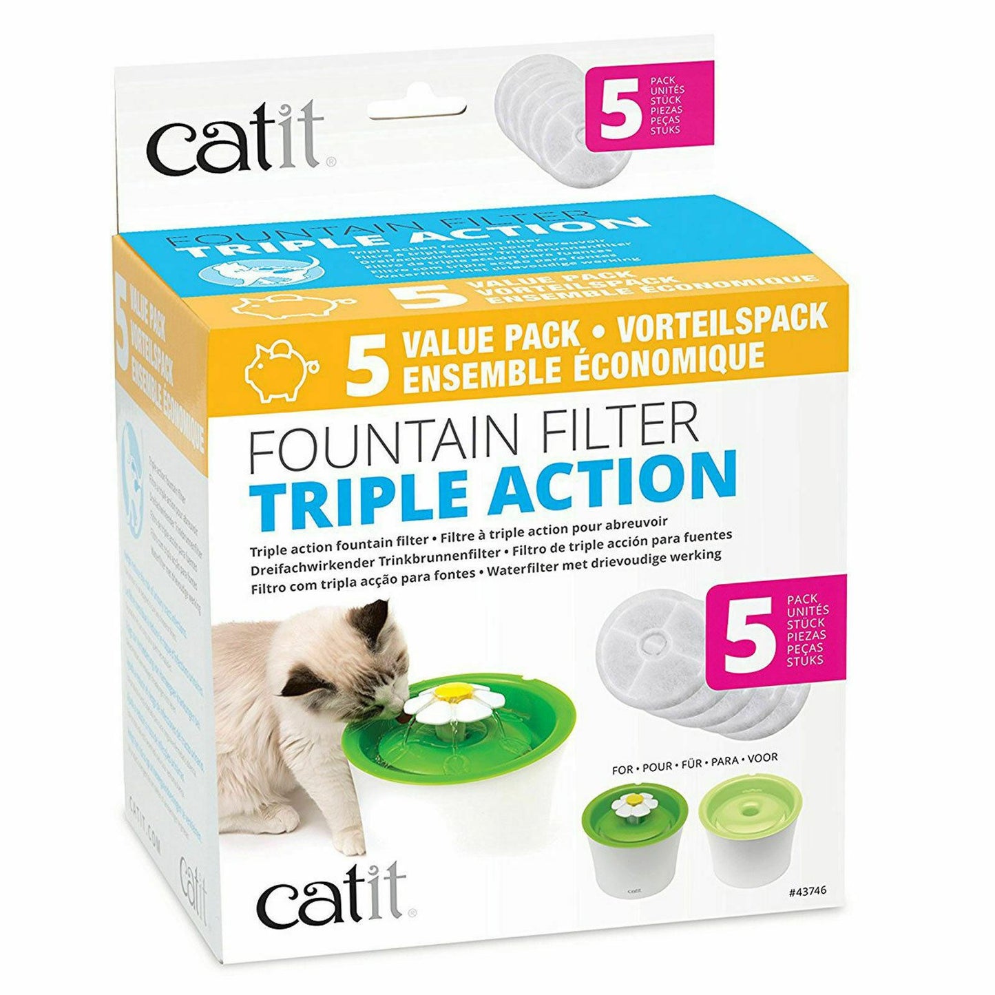 Catit Triple Action Fountain Filter 5 Pack