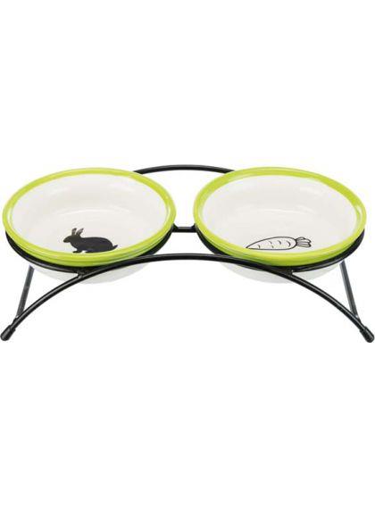 Trixie Rabbit Ceramic Double Diner On Wire Stand