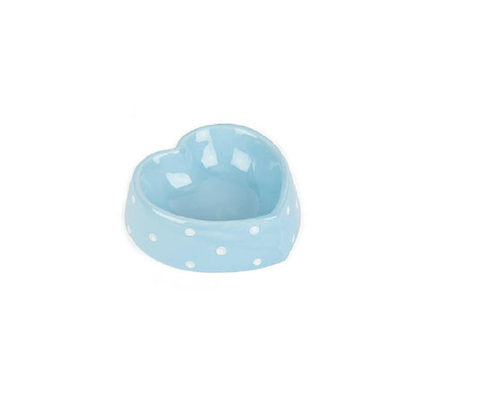 Pet Platter Polka Heart Pet Bowl Blue 15cm