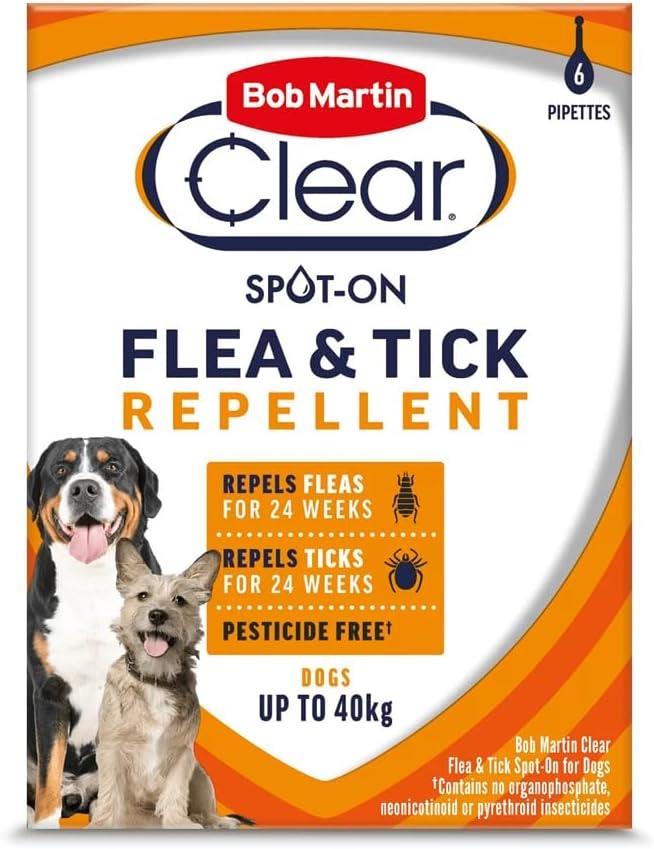 Bob Martin Clear Flea & Tick Repellent Dogs Up To 40kg 6 Pipettes