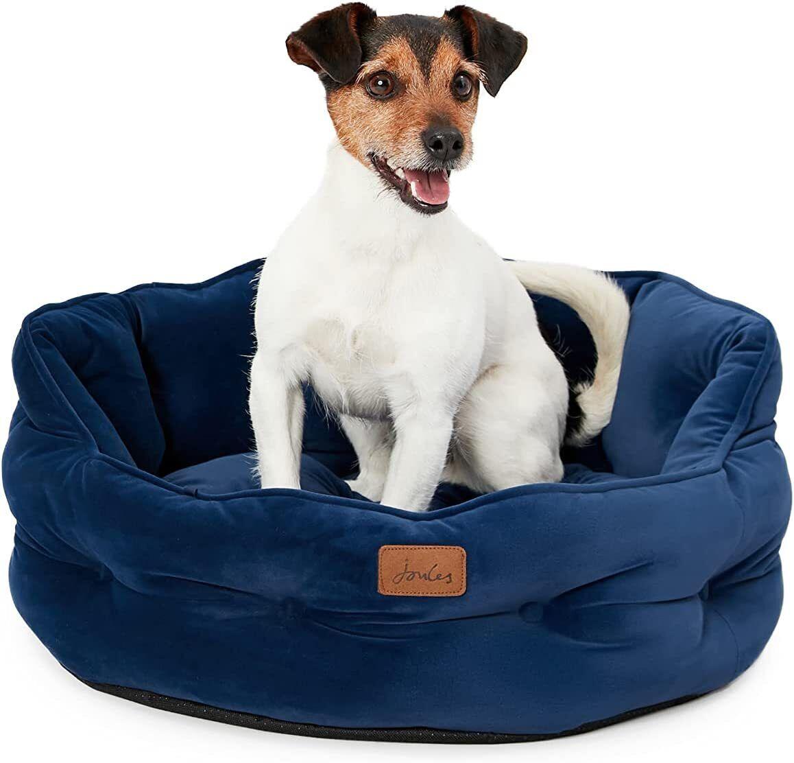 Joules Chesterfield Pet Bed Grey Navy Blue Small