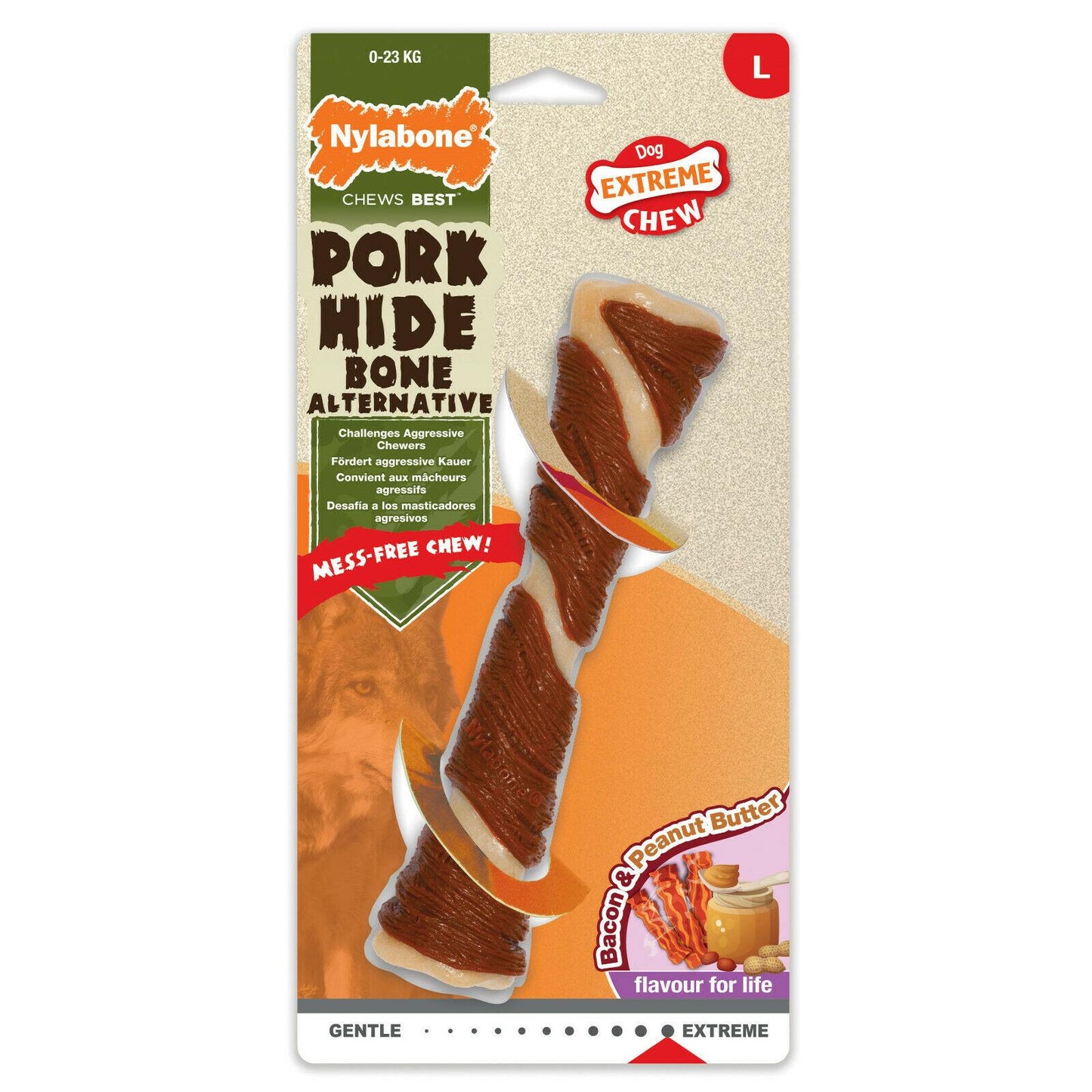 Nylabone Pork Hide Bone Alternative Large Bacon & Peanut Butter