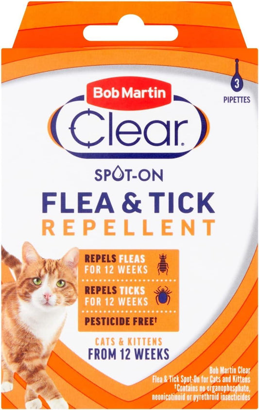 Bob Martin Clear Spot On Flea Repellent For Cats 3 Pipettes