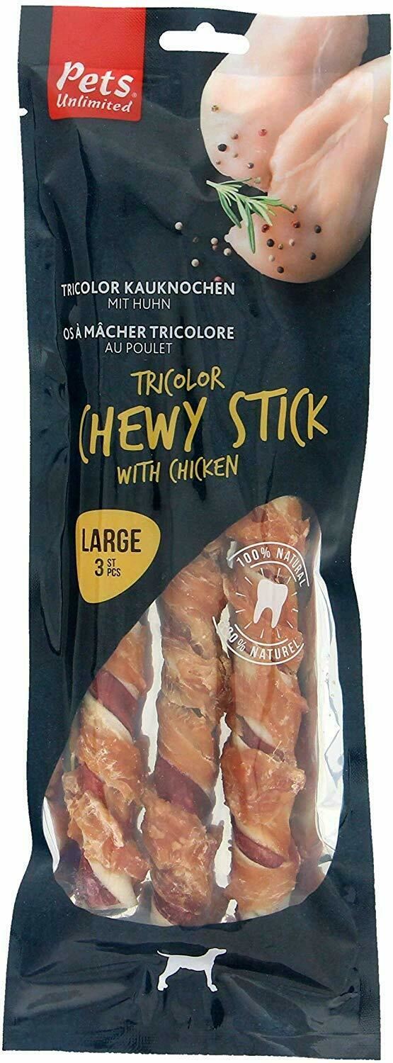 Rosewood Tri Colour Chewy Stick With Chicken Large 3pcs 240g