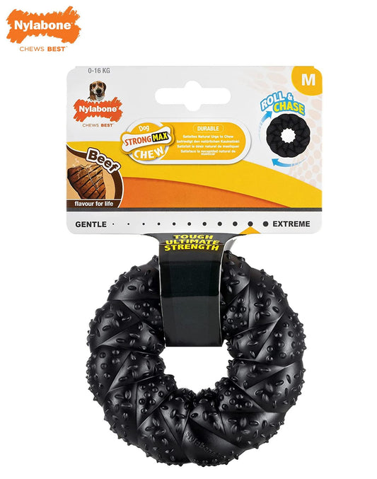 Nylabone Black Rubber Ring Roll & Chase Beef Medium