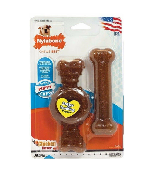 Nylabone Puppy Wolf Twin Pack Flexi Ring Bone & Bone