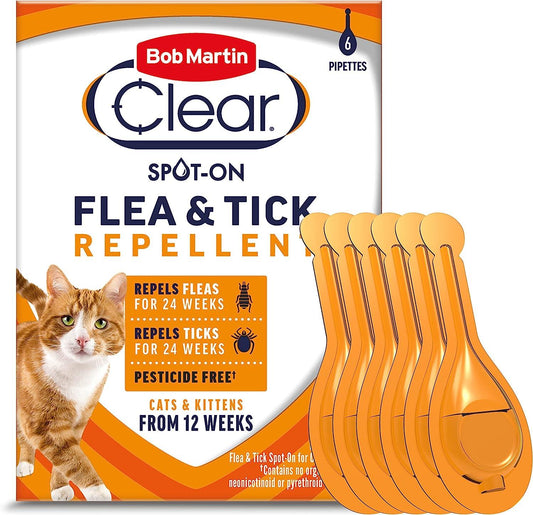 Bob Martin Clear Spot On Flea Repellent For Cats 6 Pipettes