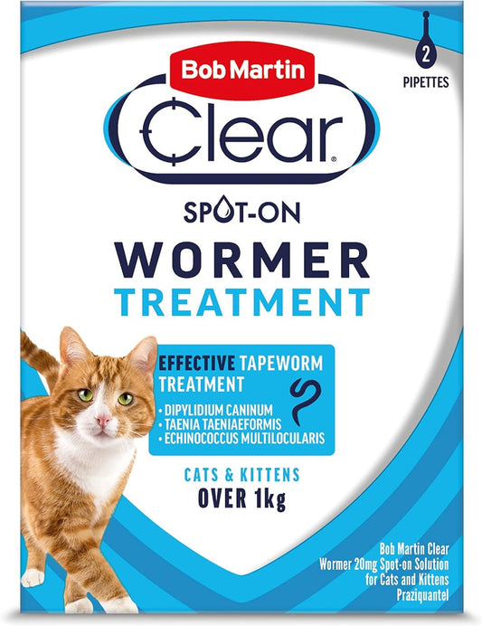 Bob Martin Clear Spot On Wormer Cats 1kg+ 2 Pipettes