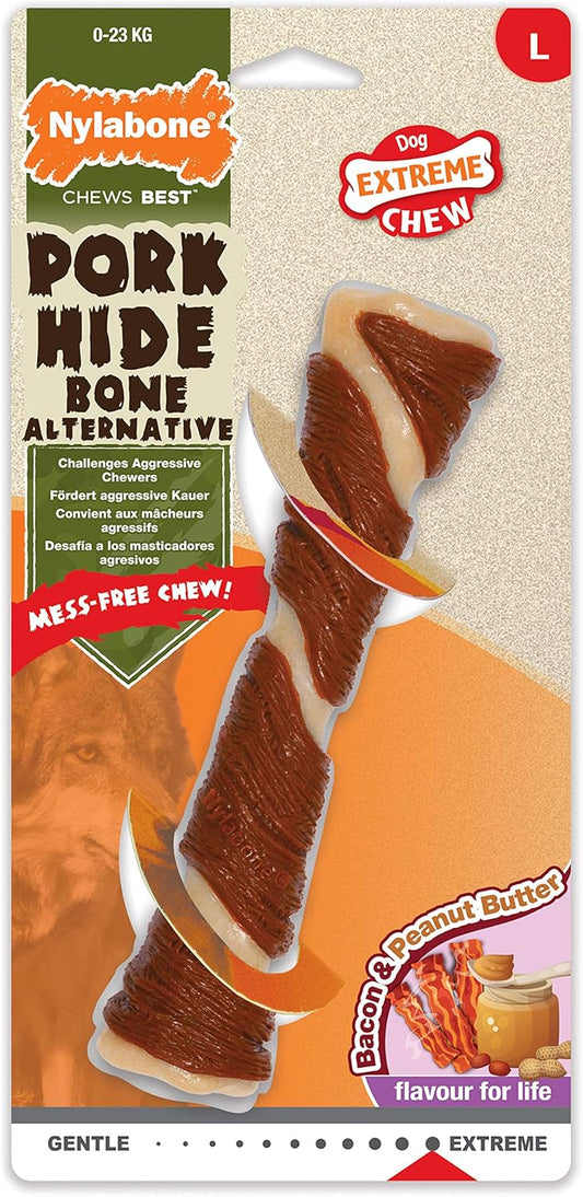 Nylabone Pork Hide Bone Alternative Large Bacon & Peanut Butter