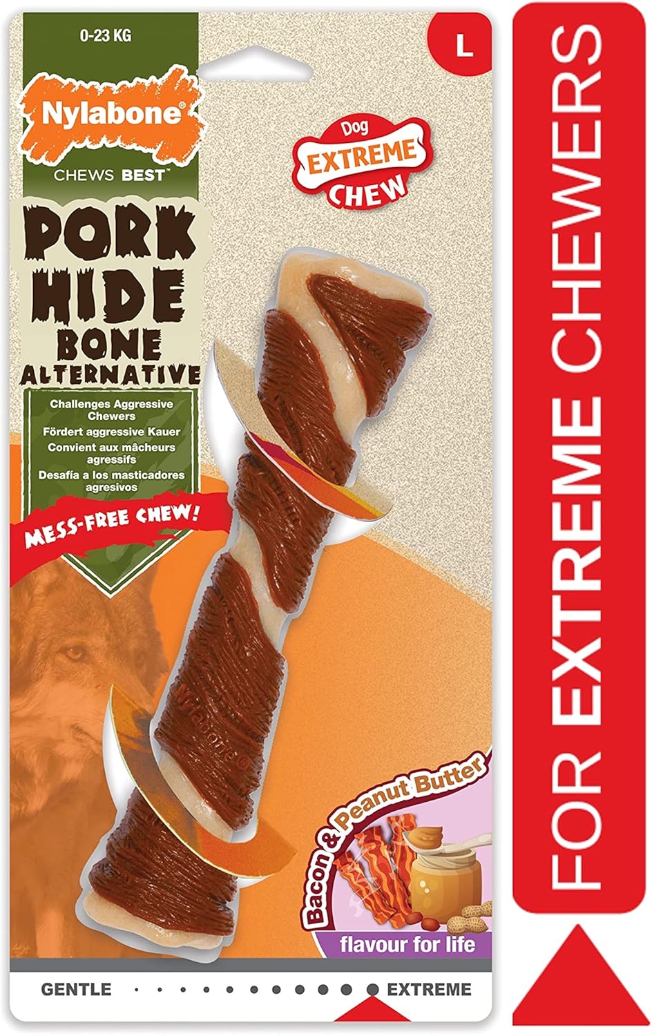 Nylabone Pork Hide Bone Alternative Large Bacon & Peanut Butter
