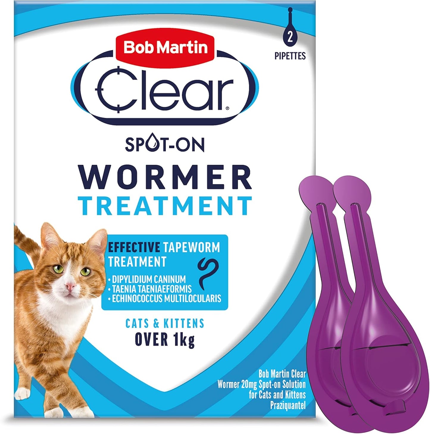 Bob Martin Clear Spot On Wormer Cats 1kg+ 2 Pipettes