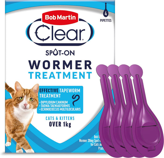 Bob Martin Clear Spot On Wormer Treatment Cats 1kg+ 4 Pipettes