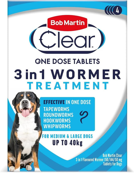 Bob Martin 3 In 1 Wormer Treatment Medium - Large Dogs Up To 40kg 4 Tablets