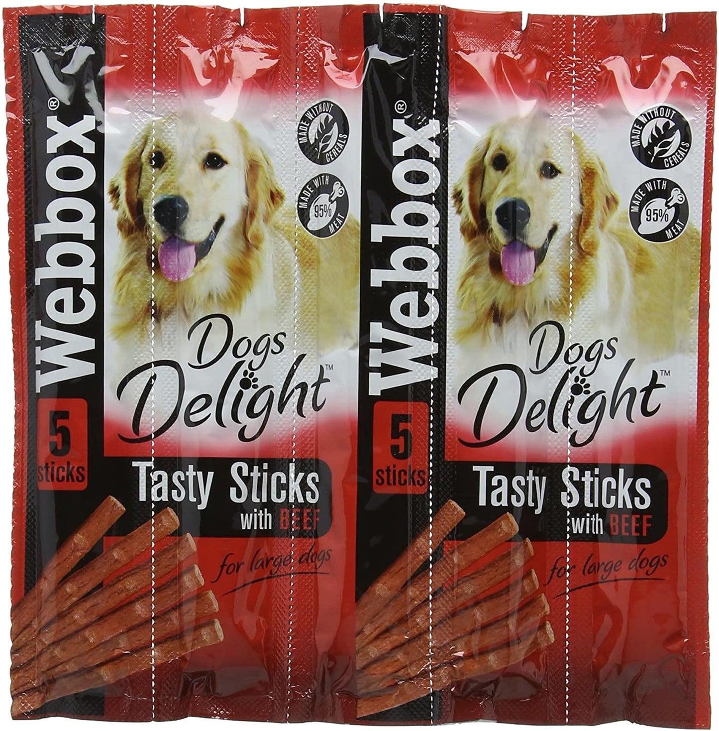 Webbox Large Dogs Delight Tasty Sticks Beef Flavour 5 Pack