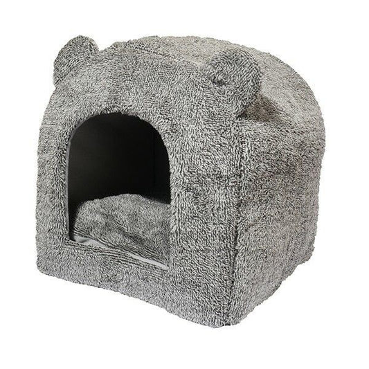 Rosewood Grey Teddy Bear Cat Bed Igloo