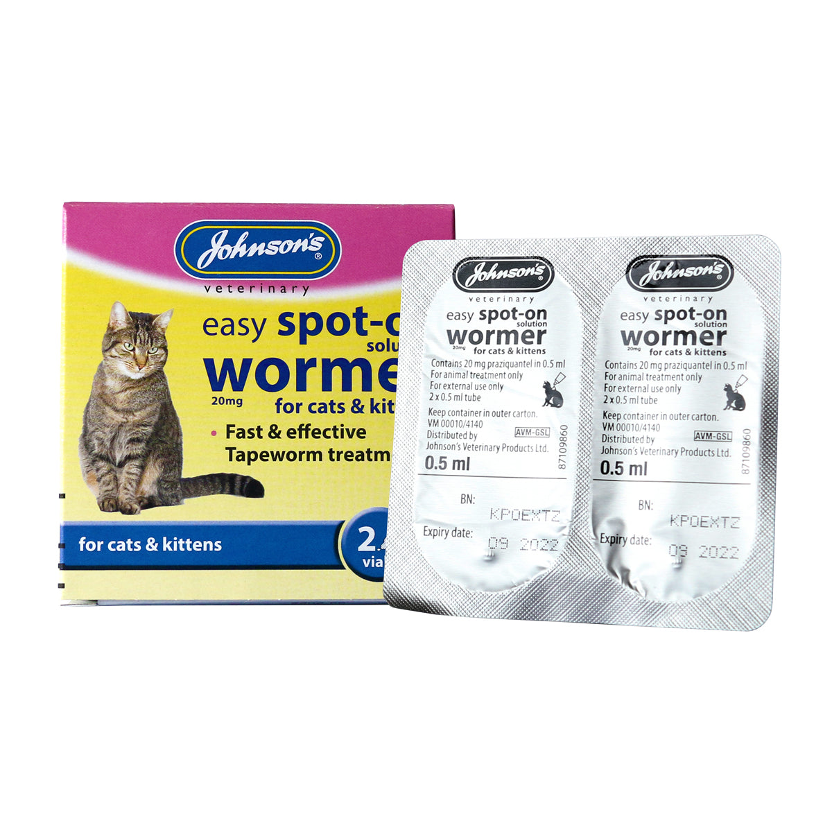 Johnson's Veterinary Easy Spot-on Wormer Tapeworm Treatment 2 Vials