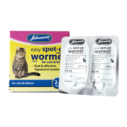 Johnson's Veterinary Easy Spot-on Wormer Tapeworm Treatment 2 Vials