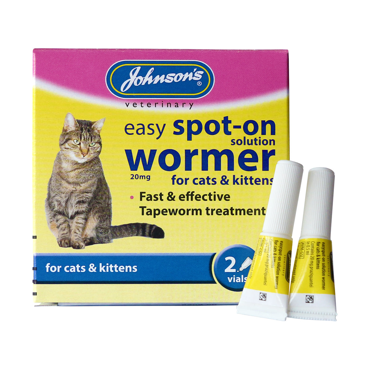 Johnson's Veterinary Easy Spot-on Wormer Tapeworm Treatment 2 Vials