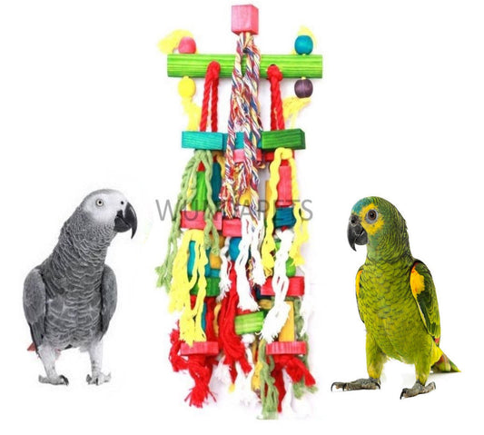 The Bird House Mishmash Wood & Rope Parrot Toy