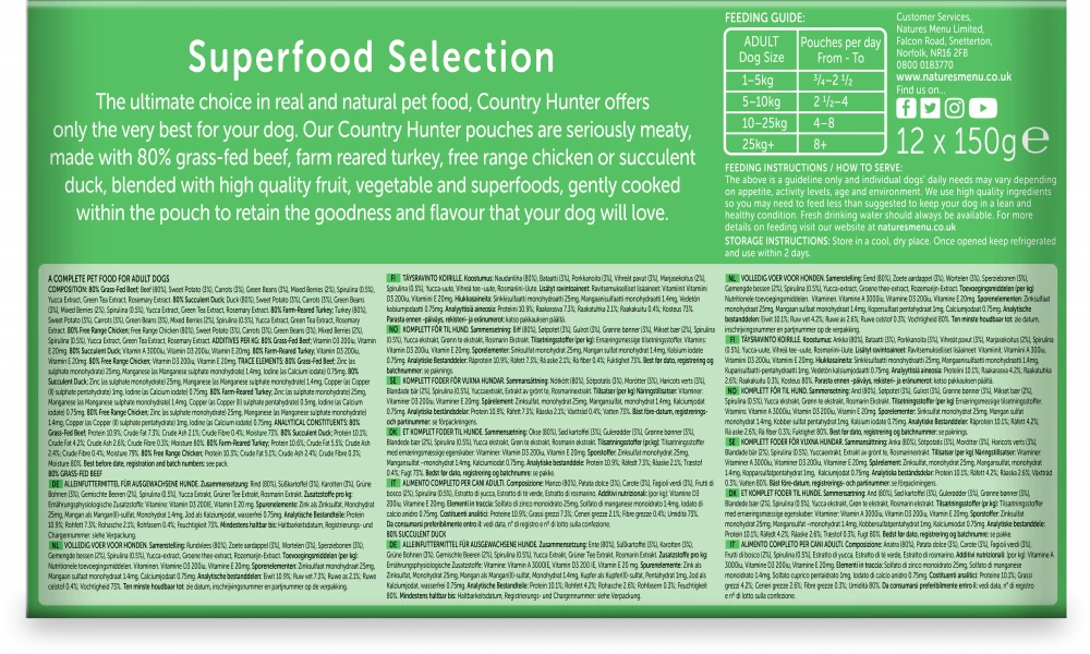 Natures Menu Country Hunter Dog Pouch Superfood Selection Multipack 12 x 150g