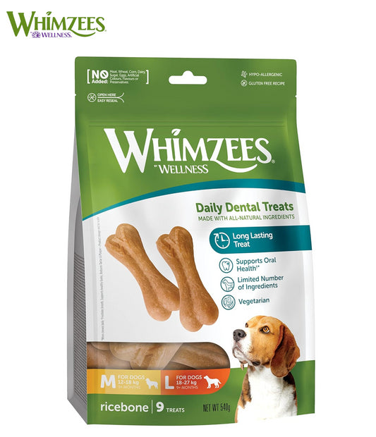 Whimzees Rice Bones Large 6+3 Pack