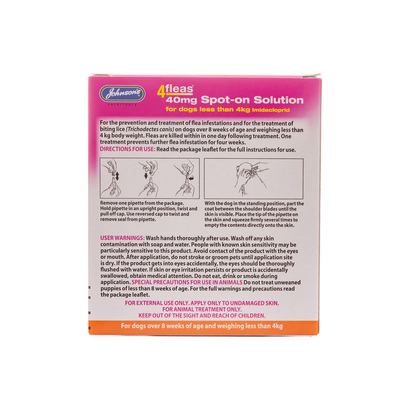 Johnson's Veterinary 4fleas Spot On Dual Action Puppies & Small Dogs 4kg<