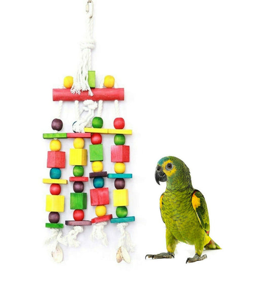 The Bird House Blocks N Beads Rope N Wood Parrot Toy