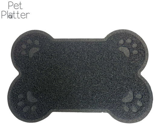 Pet Platter Bone Shaped Feeding Mat Black