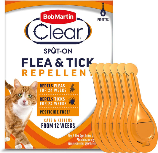 Bob Martin Clear Spot On Flea Repellent For Cats 6 Pipettes